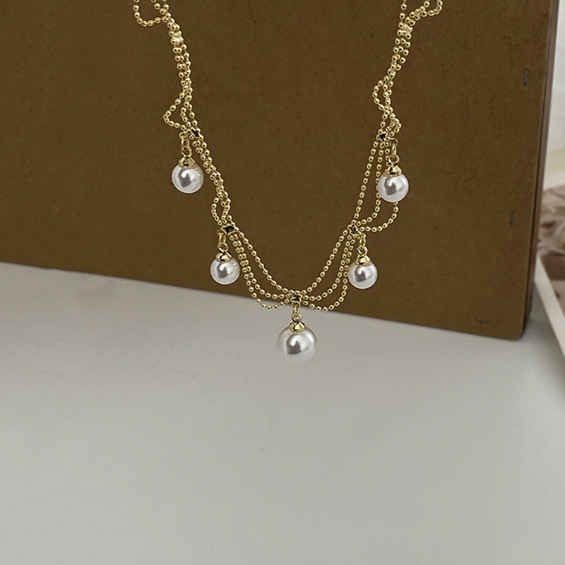 Vintage French Style Multi-Layer Pearl Choker - Elegant Tassel Necklaces for Women