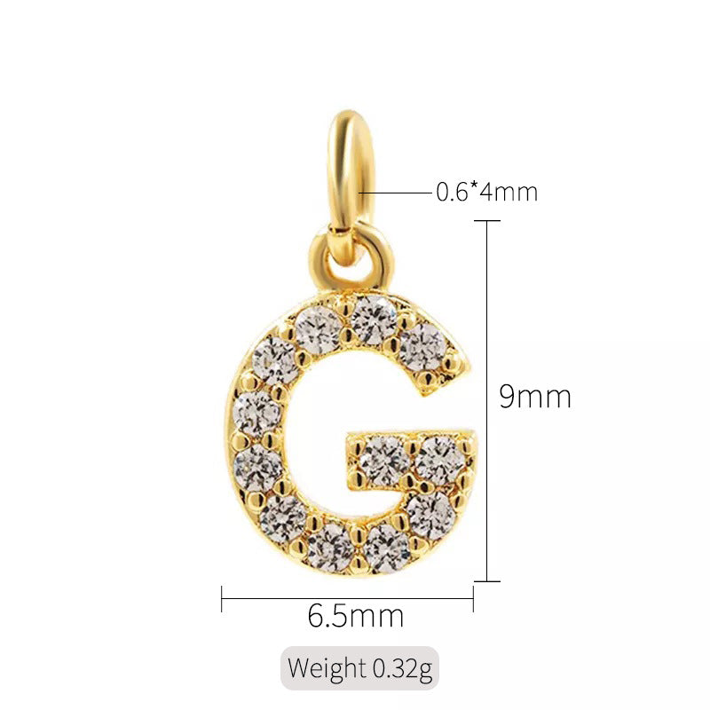 A 14K zircon pendant with 26 English letters