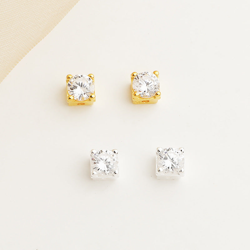 S925 Sterling Silver Precision-Set Square Diamond Beads | Hypoallergenic DIY Loose Beads for Jewelry Making