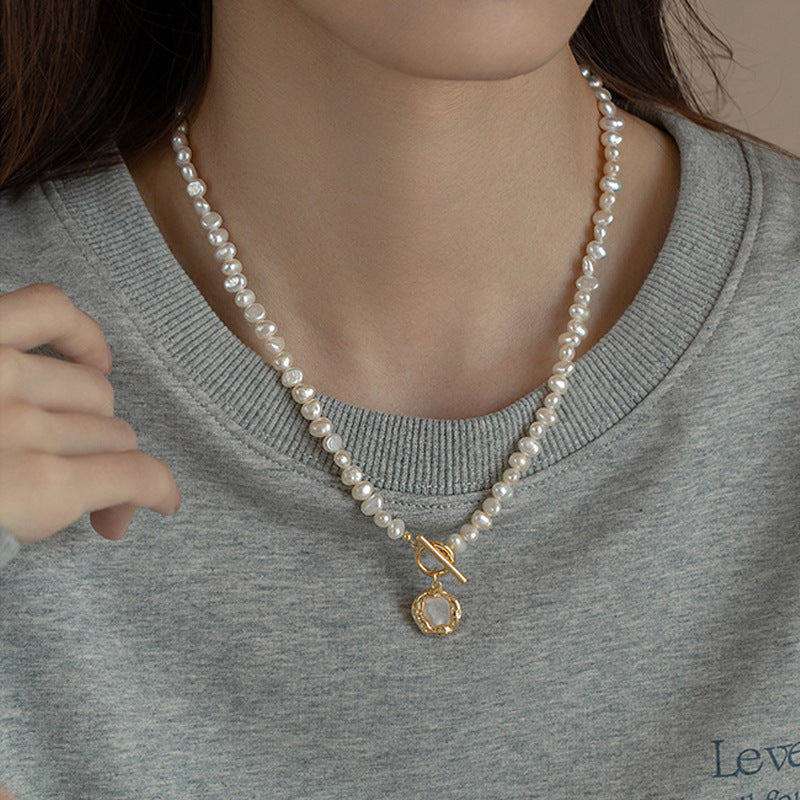 Natural Freshwater Baroque Pearl Necklace - Double-Sided Shine Irregular Long Sweater Chain Women's Versatile
