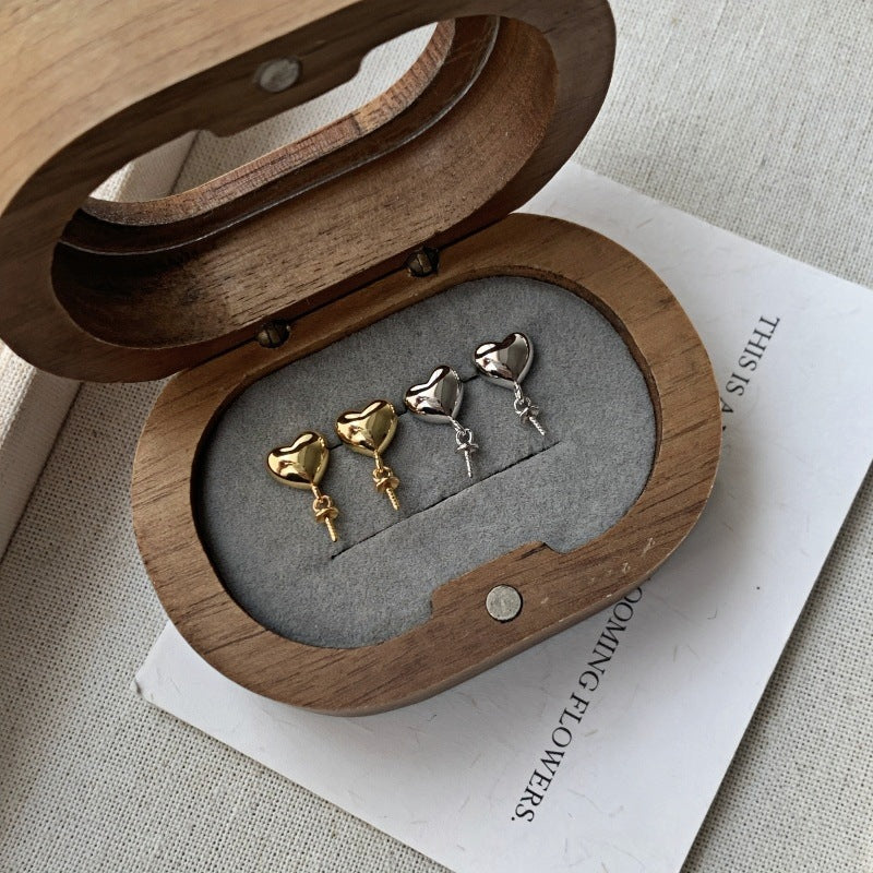 S925 Sterling Silver Heart Earring Settings - DIY Semi - finished Pearl Parts