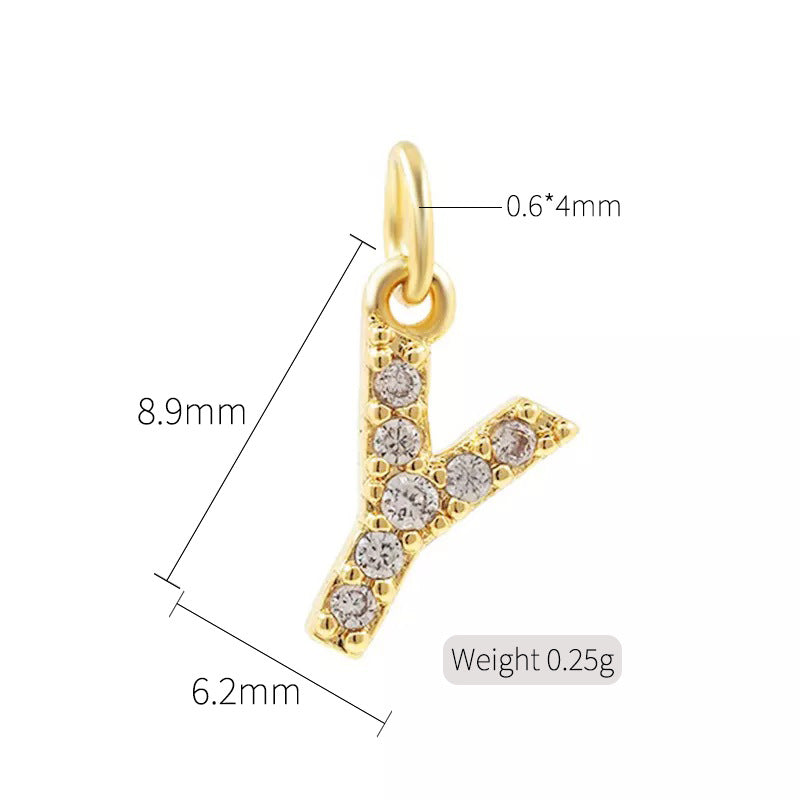 A 14K zircon pendant with 26 English letters