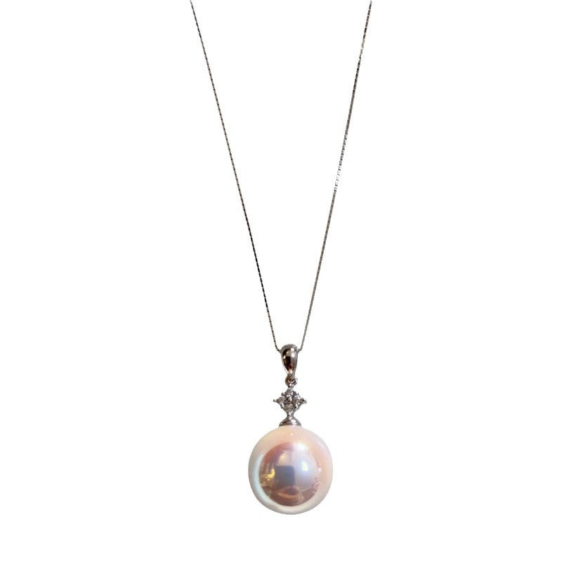 S925 Sterling Silver Box Chain - Round Swarovski Pearl Pendant Collarbone Necklace