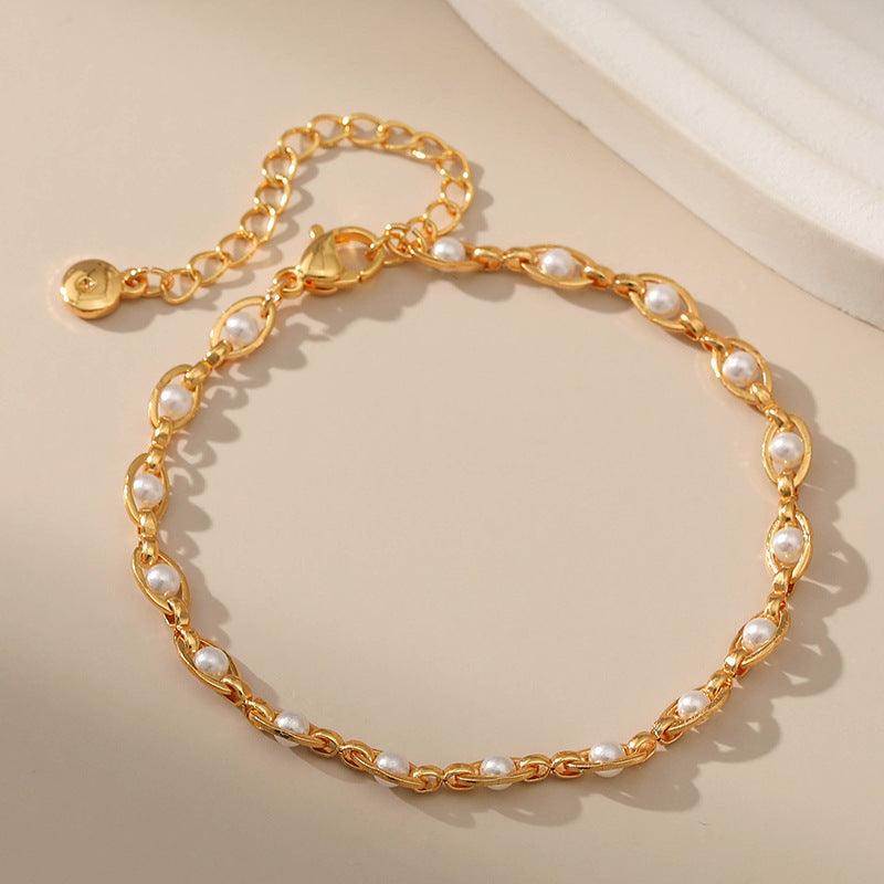 18K Gold-Plated Brass Faux Pearl Bracelet - Elegant Ins Style