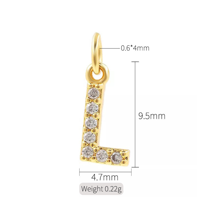 A 14K zircon pendant with 26 English letters