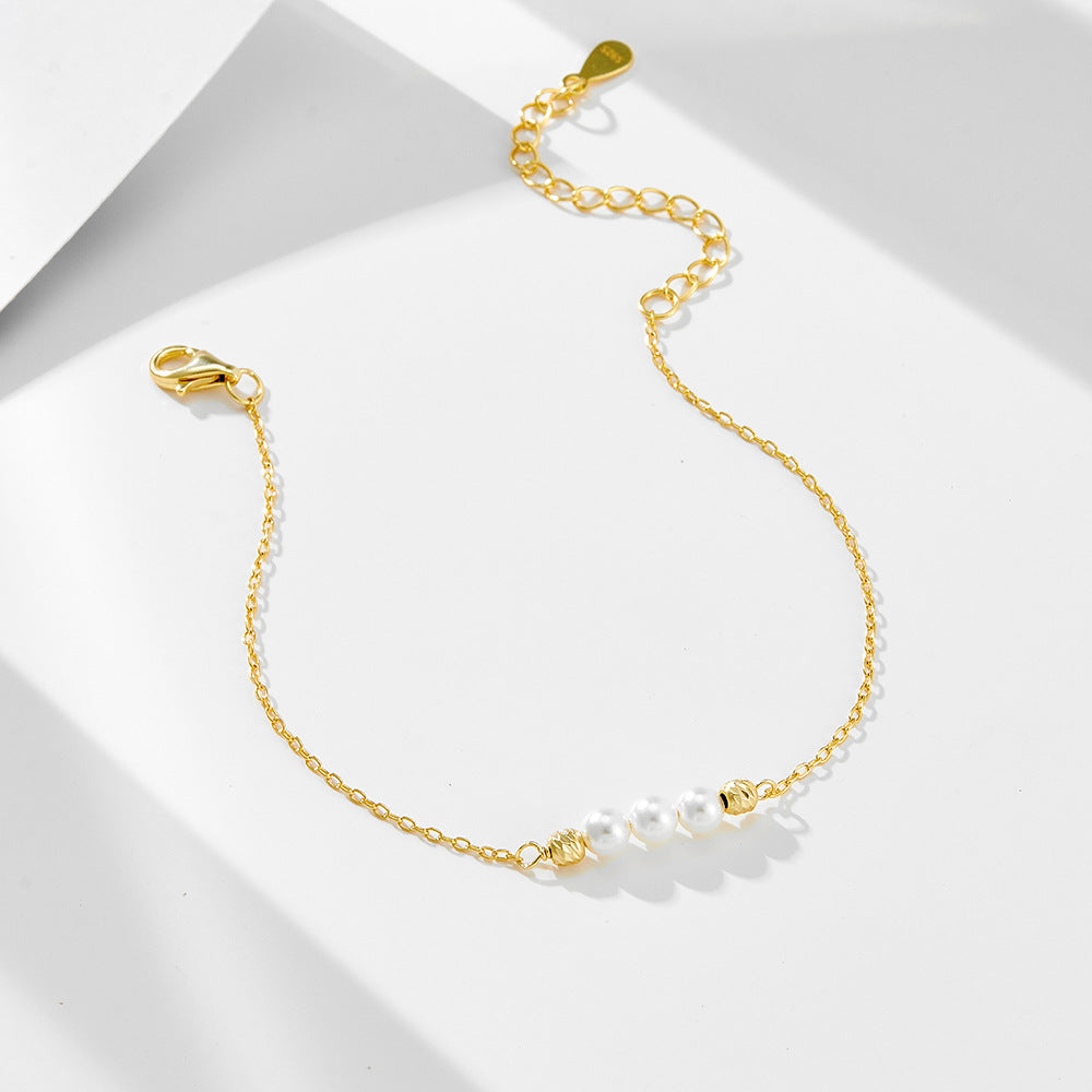S925 Sterling Silver Beaded Pearl Bracelet - Dainty Daily Jewelry