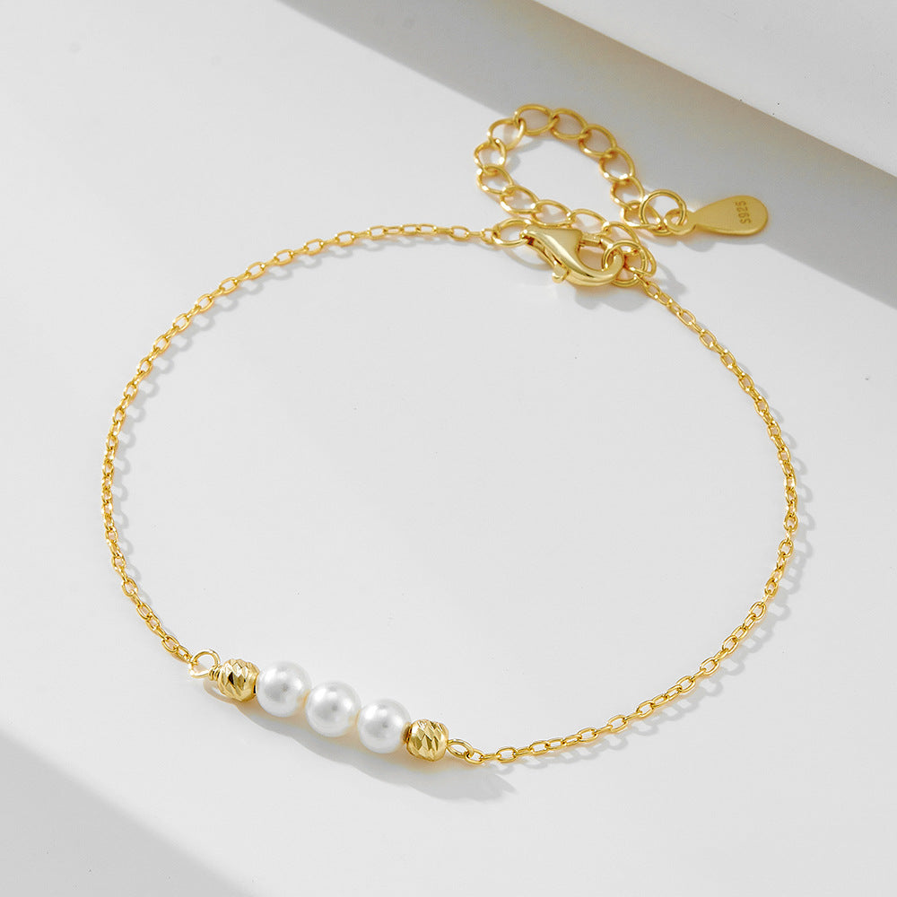 S925 Sterling Silver Beaded Pearl Bracelet - Dainty Daily Jewelry