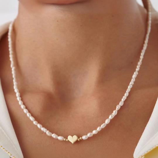 Gold Heart Baroque Pearl Set - Irregular Freshwater Bracelet & Necklace