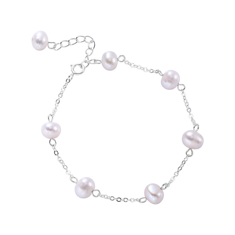 S925 Sterling Silver Natural Pearl Bracelet - Chain Tassel Design