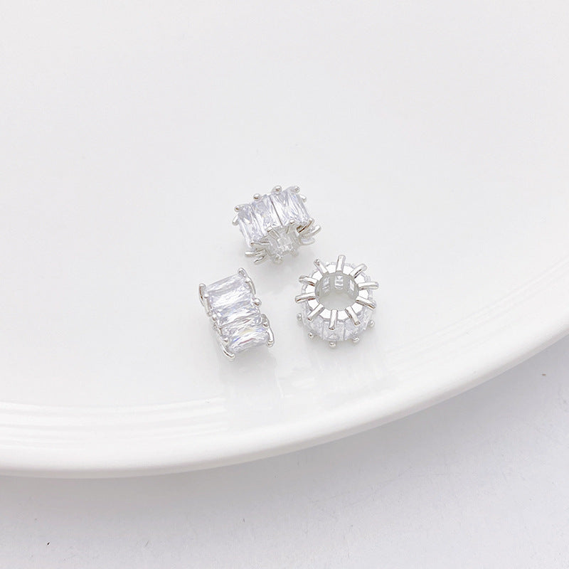 Rhodium-Plated Tarnish-Resistant CZ Loose Beads - Gear & Snowflake Barrel Beads for DIY Jewelry Making