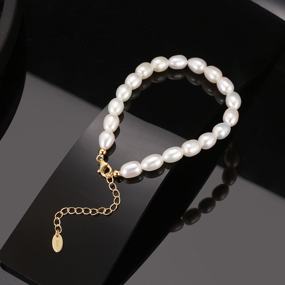 S925 Sterling Silver Adjustable Bracelet - Natural Baroque Freshwater Pearl