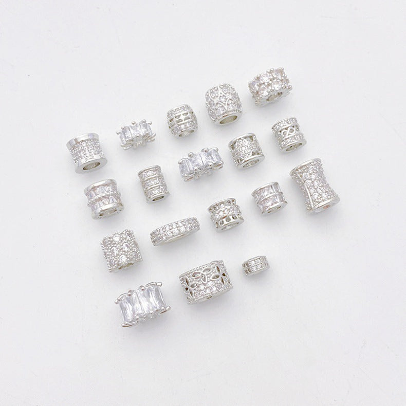 Rhodium-Plated Tarnish-Resistant CZ Loose Beads - Gear & Snowflake Barrel Beads for DIY Jewelry Making