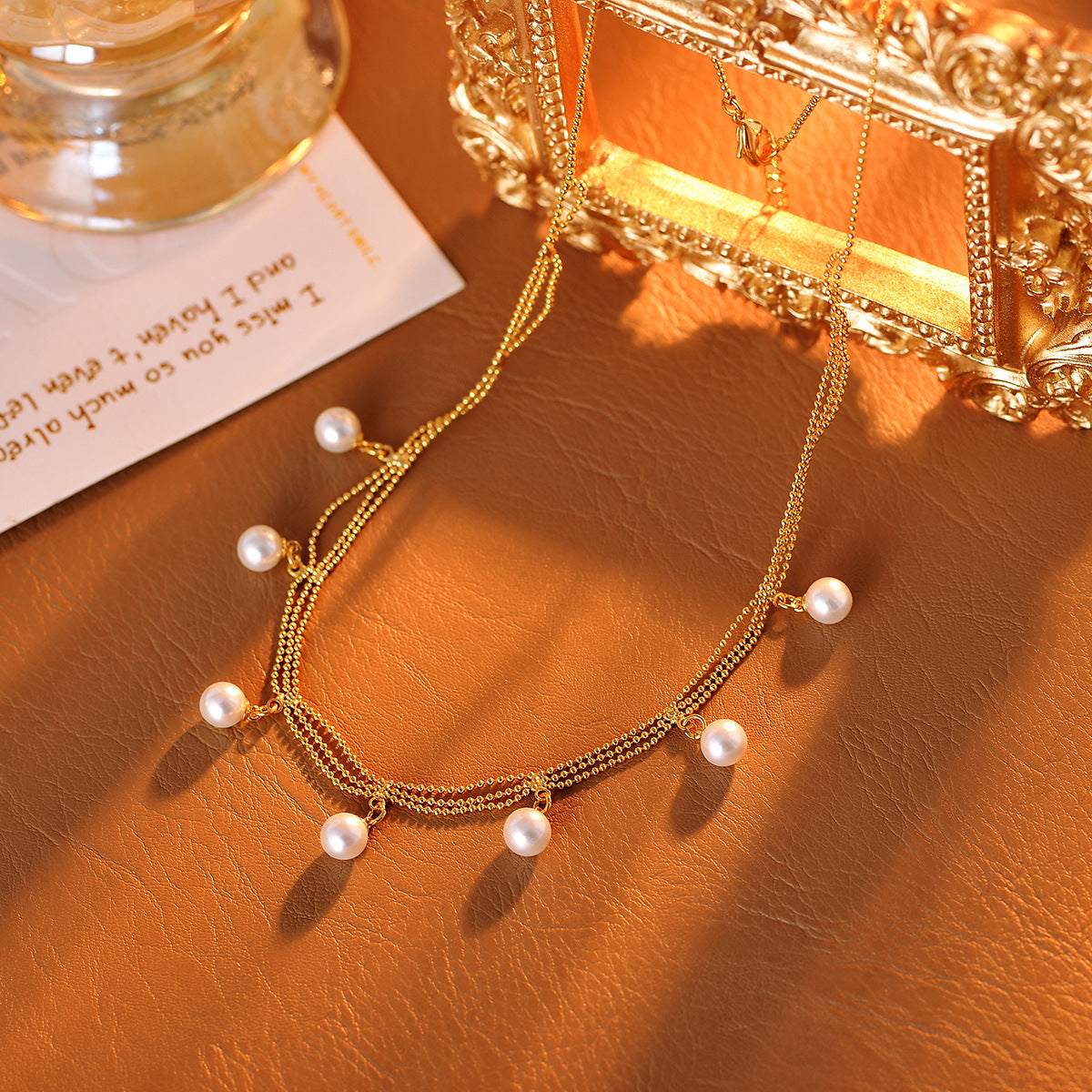 Natural Freshwater Pearl Necklace - Gold Tassel Retro Palace Lace Luxury Collar Chain