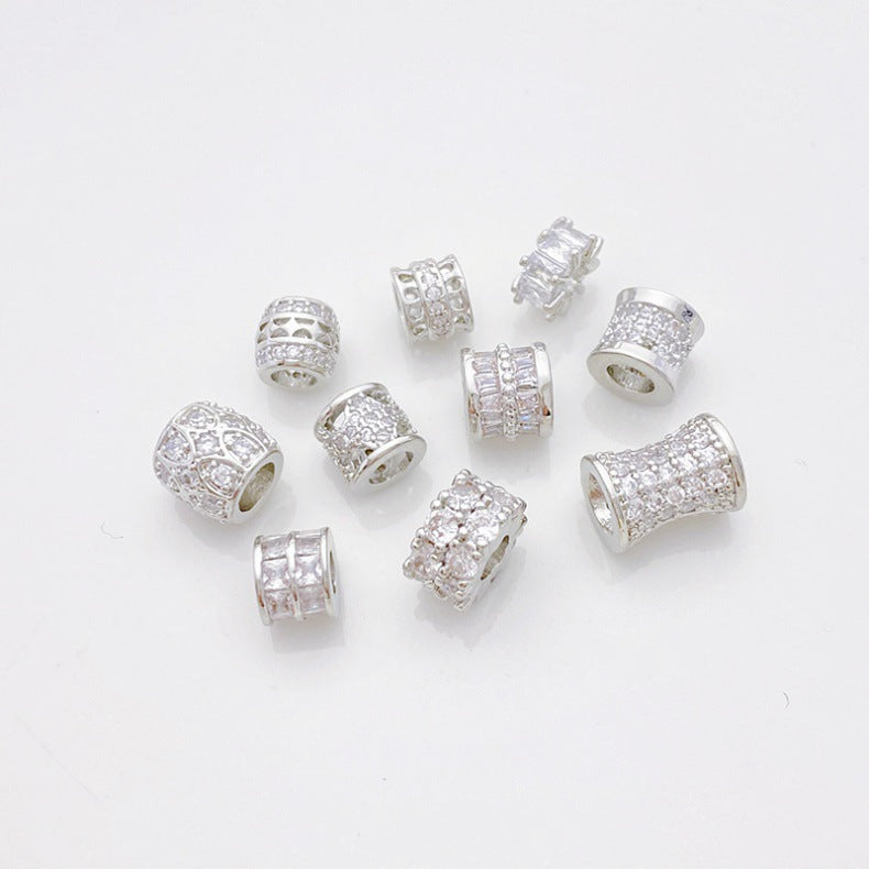 Rhodium-Plated Tarnish-Resistant CZ Loose Beads - Gear & Snowflake Barrel Beads for DIY Jewelry Making