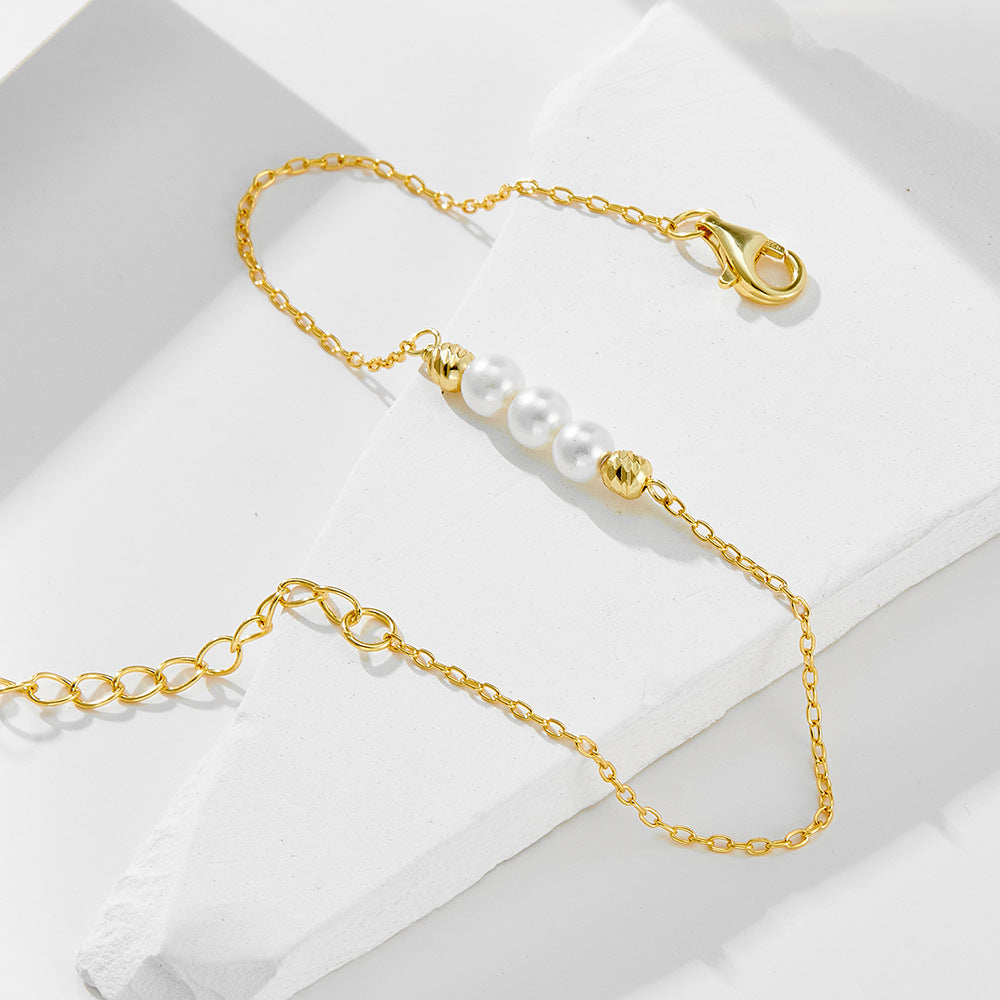 S925 Sterling Silver Beaded Pearl Bracelet - Dainty Daily Jewelry