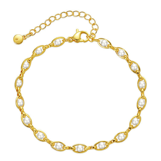 18K Gold-Plated Brass Faux Pearl Bracelet - Elegant Ins Style