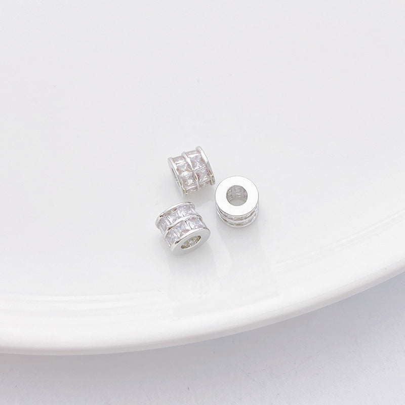 Rhodium-Plated Tarnish-Resistant CZ Loose Beads - Gear & Snowflake Barrel Beads for DIY Jewelry Making