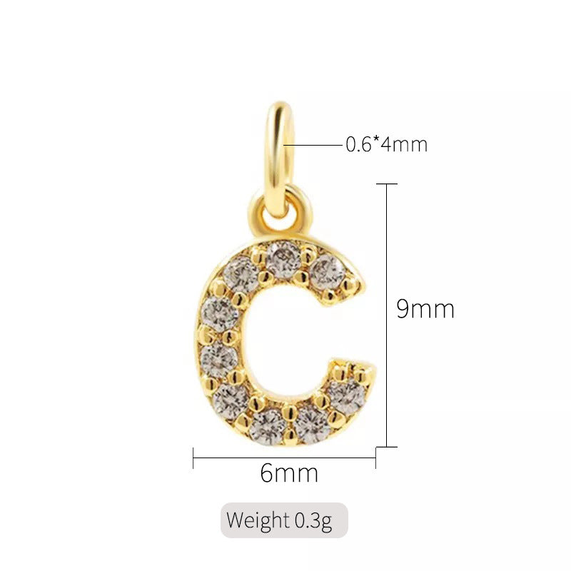 A 14K zircon pendant with 26 English letters