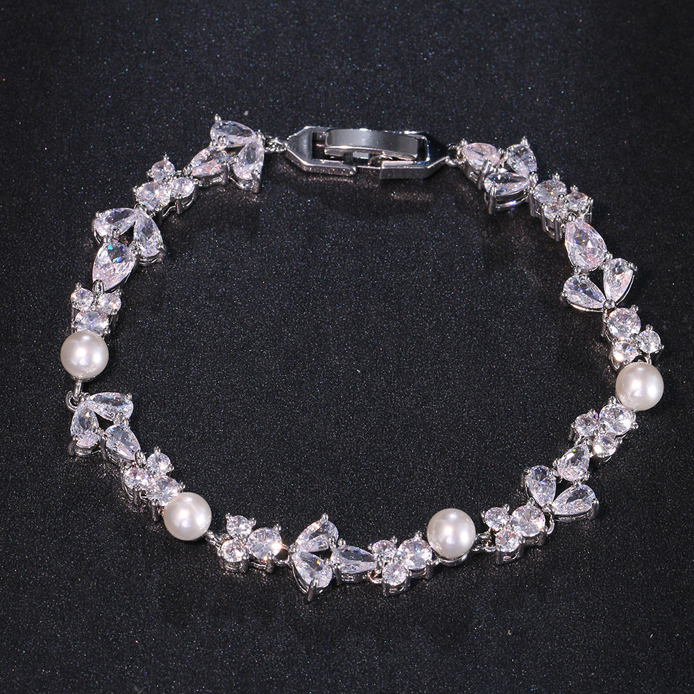 Pearl Zircon Bracelet - Sparkling Dainty Jewelry