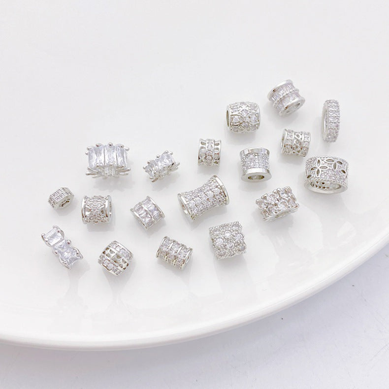 Rhodium-Plated Tarnish-Resistant CZ Loose Beads - Gear & Snowflake Barrel Beads for DIY Jewelry Making