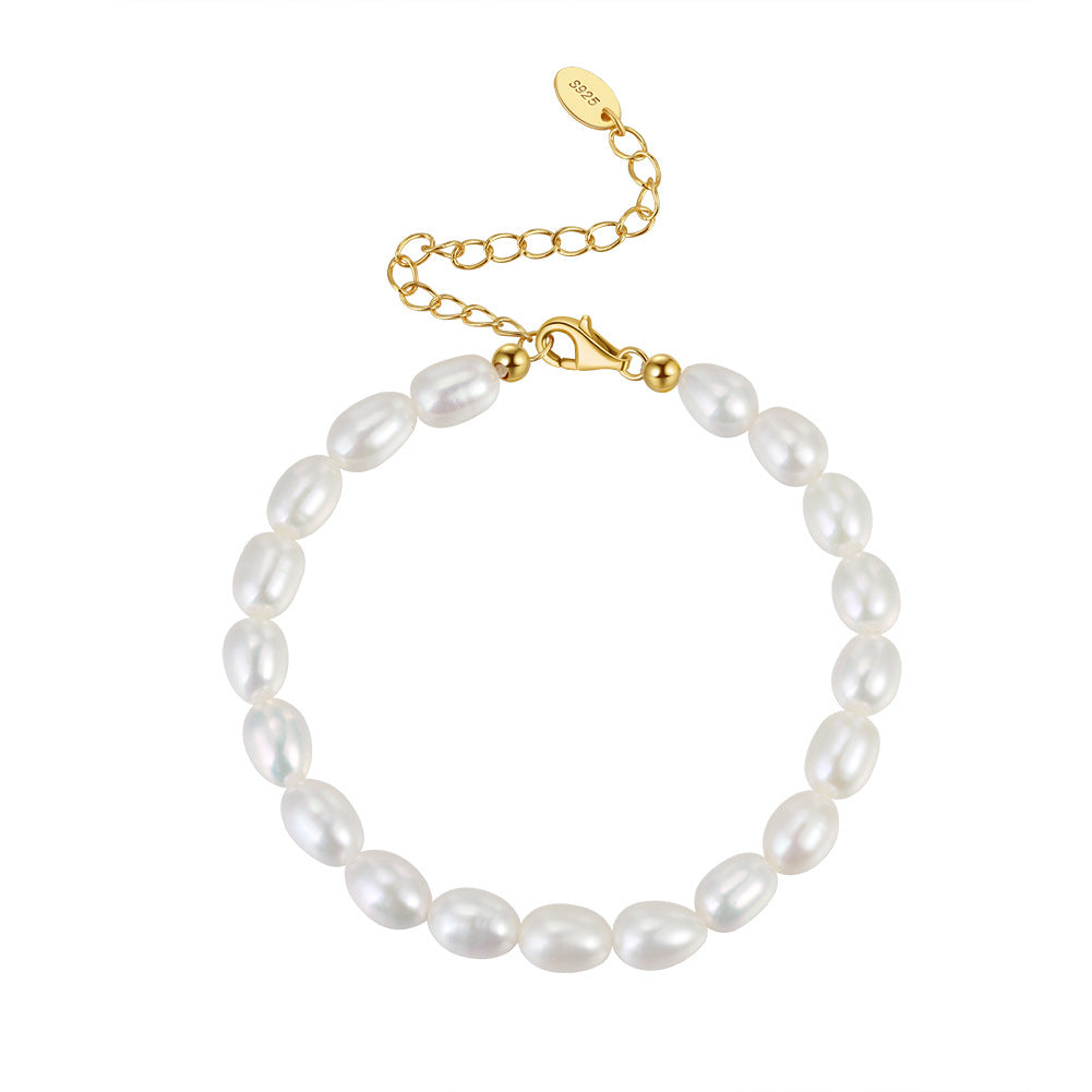 S925 Sterling Silver Adjustable Bracelet - Natural Baroque Freshwater Pearl