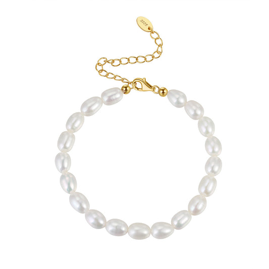 S925 Sterling Silver Adjustable Bracelet - Natural Baroque Freshwater Pearl