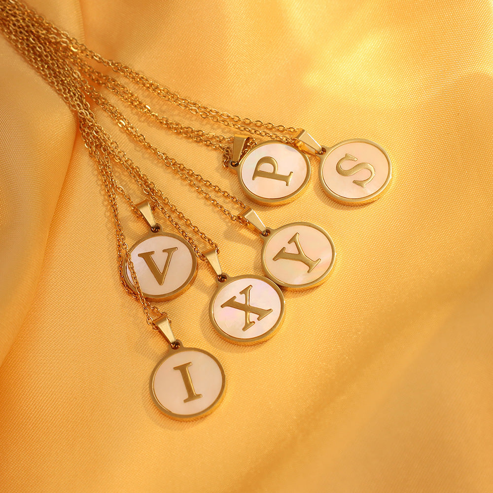 INS-Style 26 English Letter Pendant Necklace | Round Shell Alphabet Clasp for Women - Versatile & High-End, Non-Fading