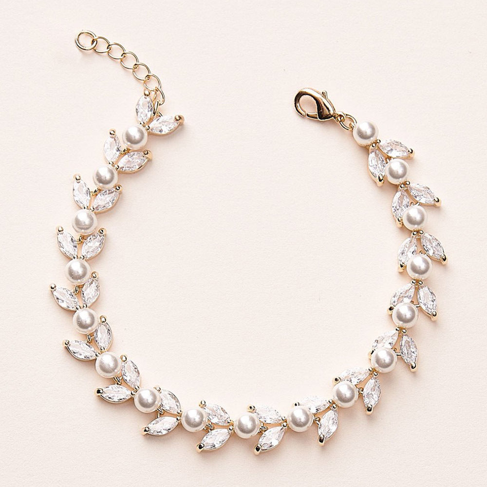 Pearl & Full Zircon Bracelet - Sparkling Evening Dress Accessory