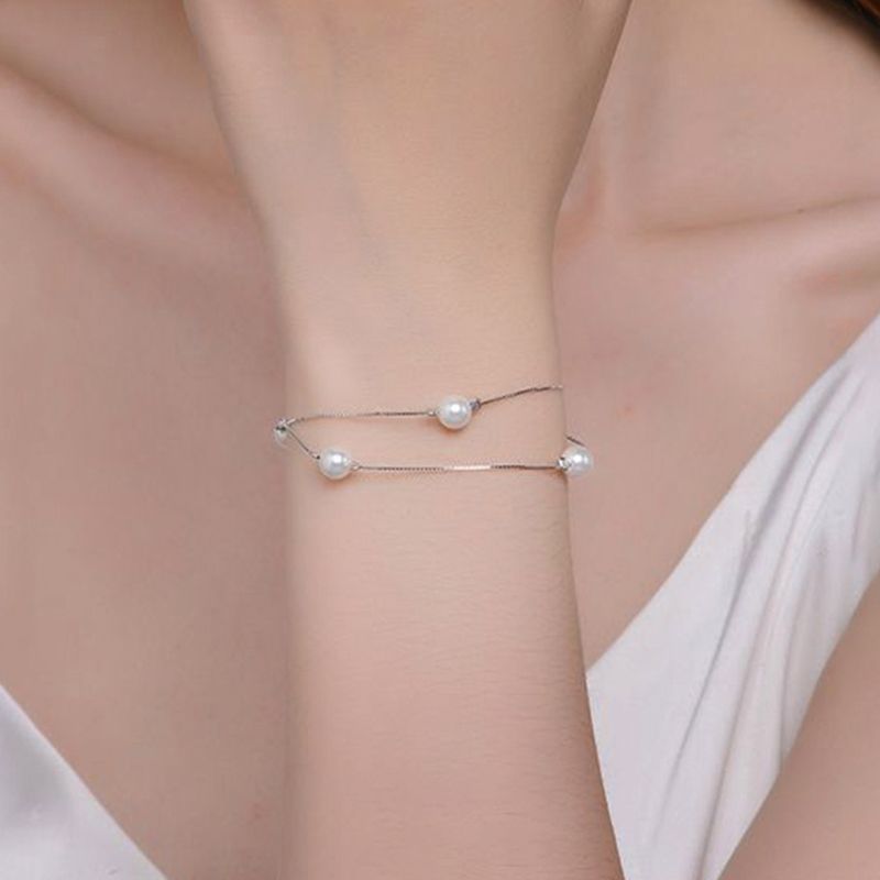 Double - layer Imitation Pearl Bracelet - 925 Sterling Silver Jewelry Perfect Gift for Best Friends