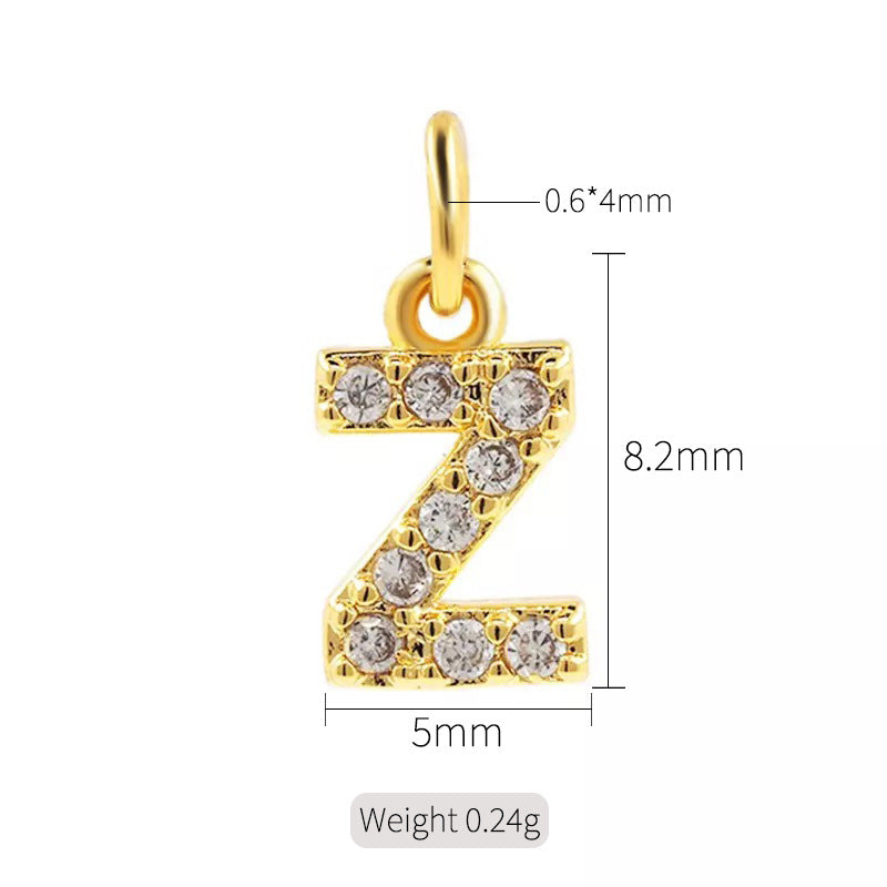 A 14K zircon pendant with 26 English letters