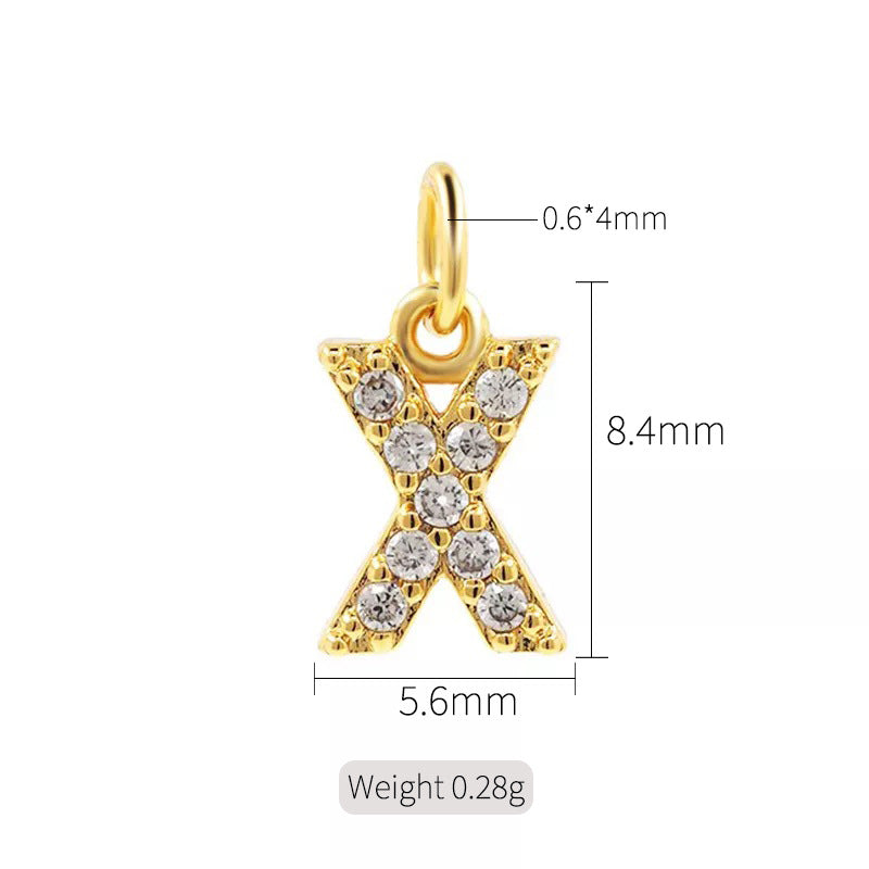 A 14K zircon pendant with 26 English letters