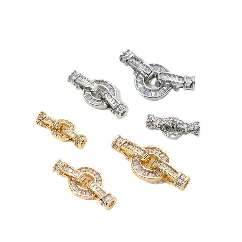 Strong color retention 14K gold inlaid zircon ring double head pearl buckle DIY bracelet jewelry necklace connecting buckle