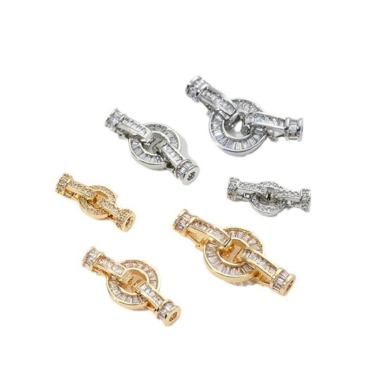 Strong color retention 14K gold inlaid zircon ring double head pearl buckle DIY bracelet jewelry necklace connecting buckle
