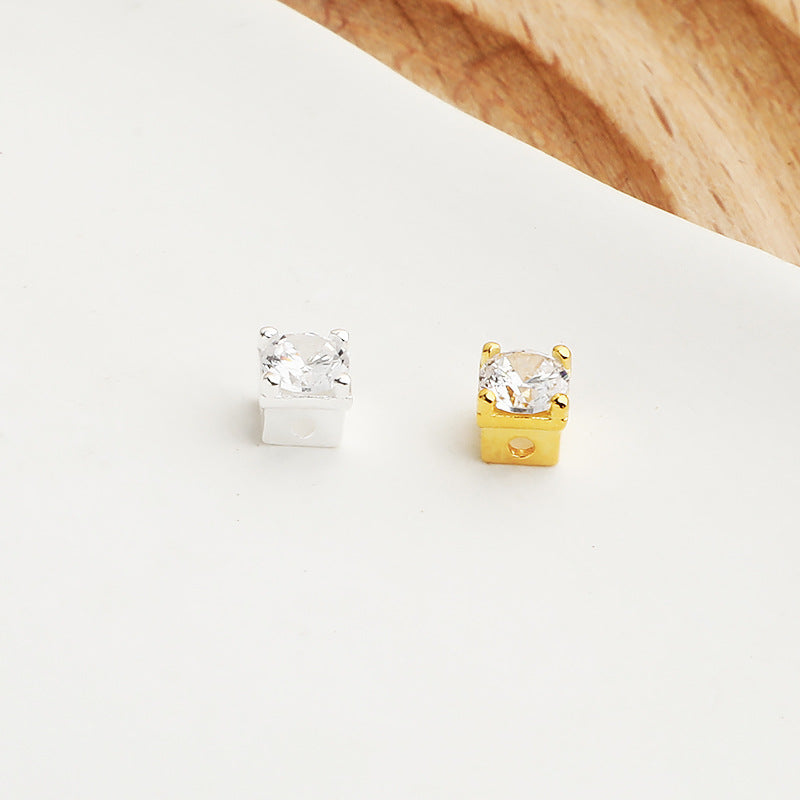 S925 Sterling Silver Precision-Set Square Diamond Beads | Hypoallergenic DIY Loose Beads for Jewelry Making