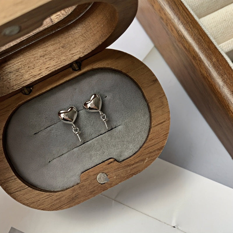 S925 Sterling Silver Heart Earring Settings - DIY Semi - finished Pearl Parts