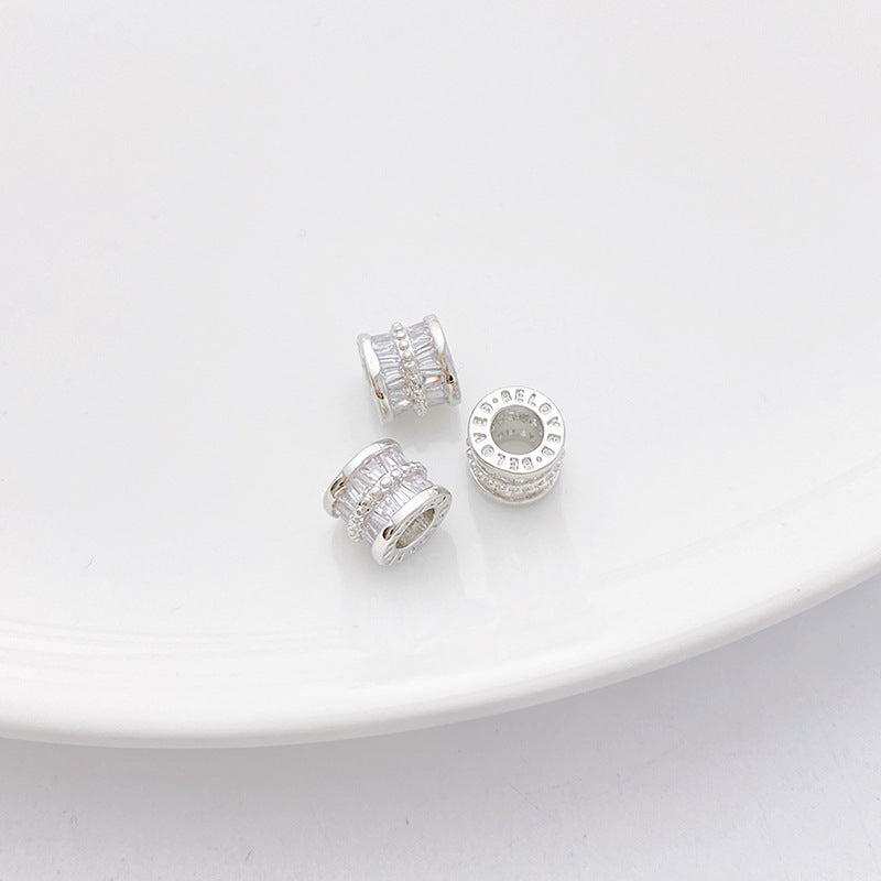 Rhodium-Plated Tarnish-Resistant CZ Loose Beads - Gear & Snowflake Barrel Beads for DIY Jewelry Making