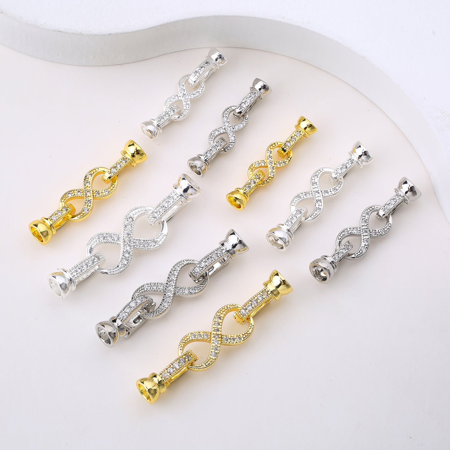 Tarnish-Resistant 18K Gold Plated Micro-Pave Zircon Pearl Clasp | 8-Figure DIY Jewelry Connector End Clasp