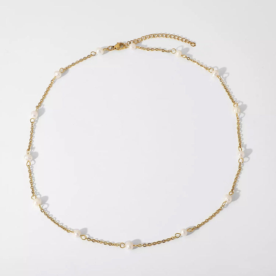 18K Gold Plated Titanium Steel - Tarnish Resistant Natural Freshwater Pearl Necklace