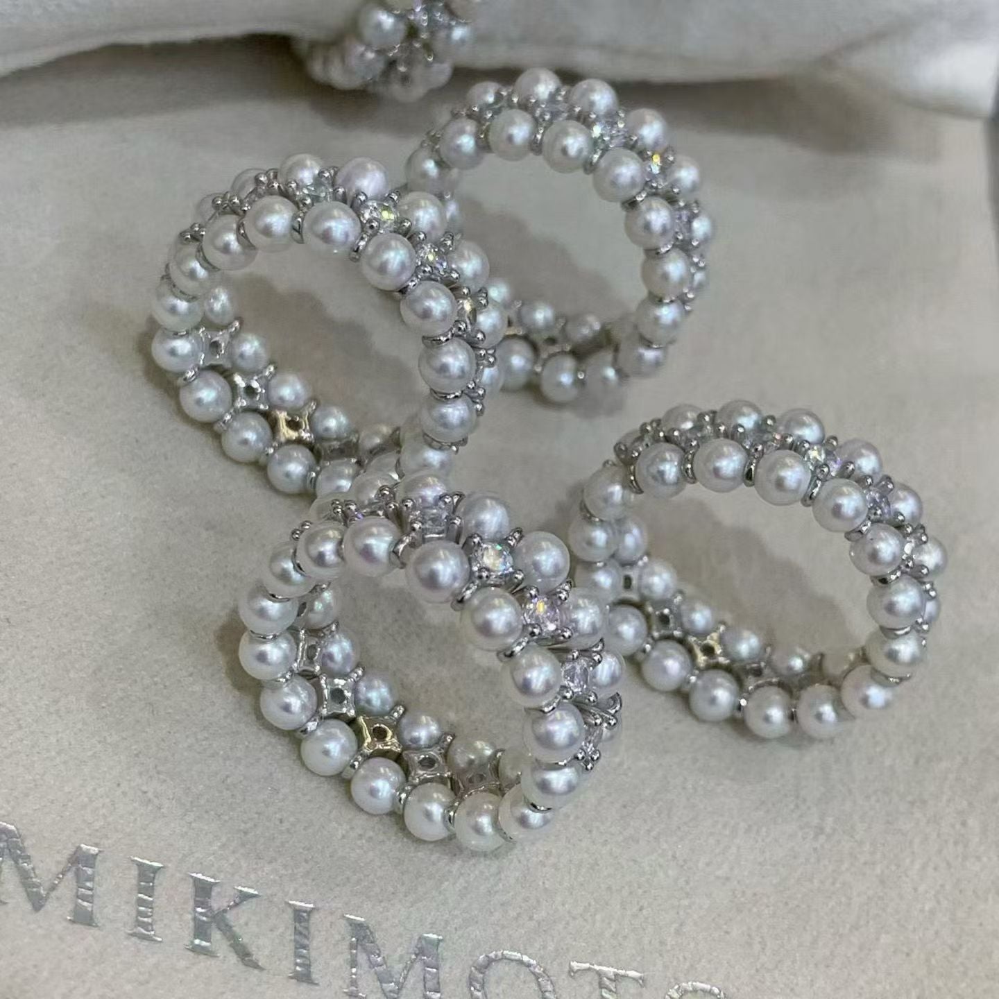 S925 Sterling Silver Multi-Layer Seed Pearl Ring Blank - Spring CZ Setting DIY Handmade Pearl Jewelry