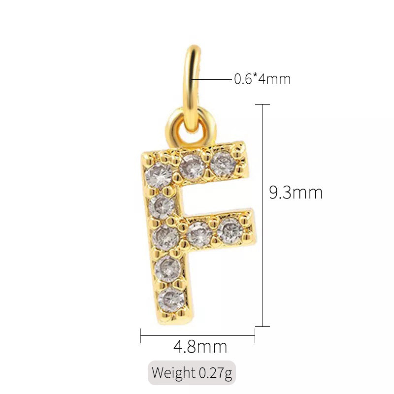 A 14K zircon pendant with 26 English letters