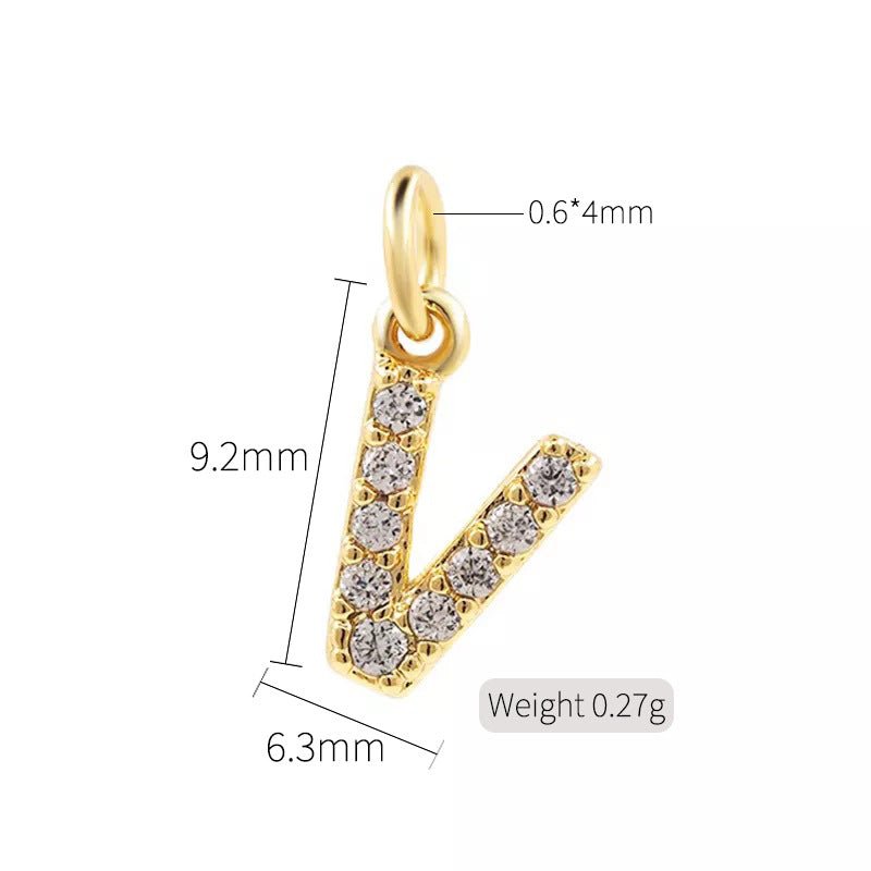 A 14K zircon pendant with 26 English letters
