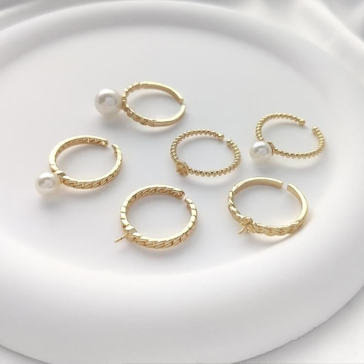 14K Gold Filled Twisted Ring Blanks - Tarnish-Resistant Half-Drilled Bead Settings Open DIY Pearl Rings