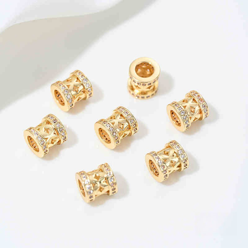 High Color Retention 14K Gold Plated Zircon-Embedded Large Hole Bead Pendant | DIY Jewelry Accessory