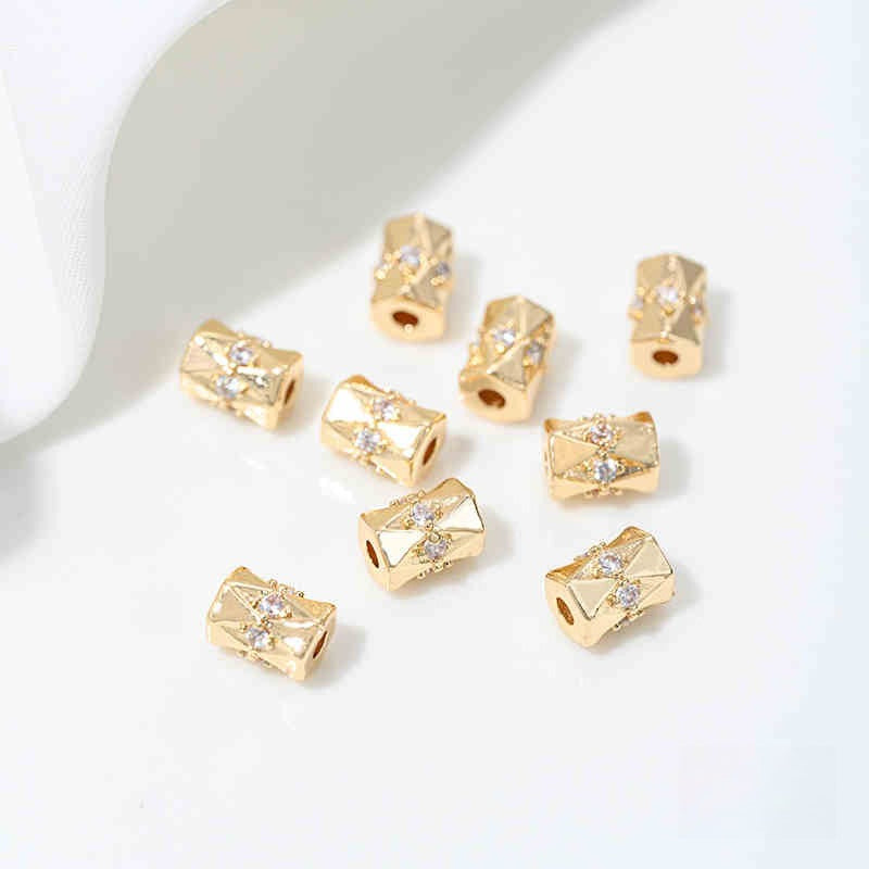 High Color Retention 14K Gold Plated Zircon-Embedded Large Hole Bead Pendant | DIY Jewelry Accessory