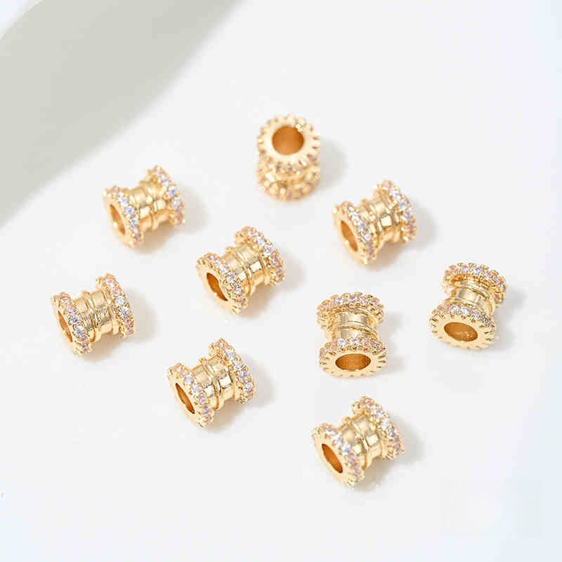 High Color Retention 14K Gold Plated Zircon-Embedded Large Hole Bead Pendant | DIY Jewelry Accessory