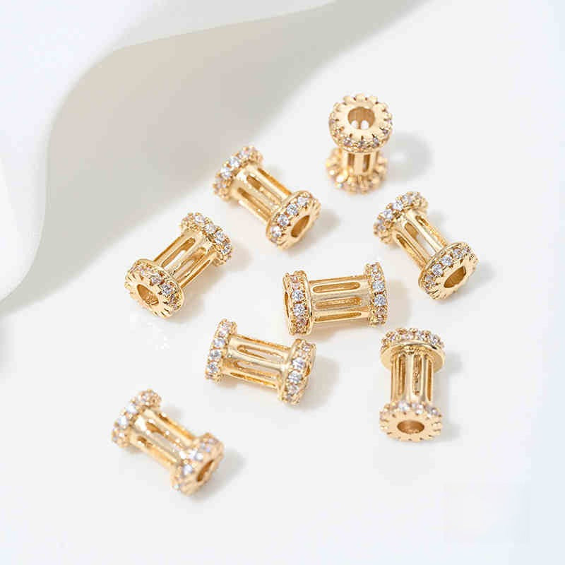 High Color Retention 14K Gold Plated Zircon-Embedded Large Hole Bead Pendant | DIY Jewelry Accessory