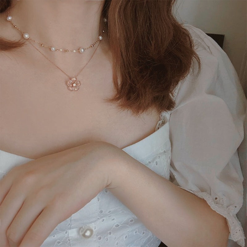 14K Gold Freshwater Pearl Collarbone Chain - Retro Minimalist Style