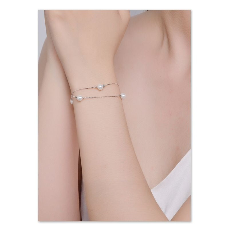 Double - layer Imitation Pearl Bracelet - 925 Sterling Silver Jewelry Perfect Gift for Best Friends