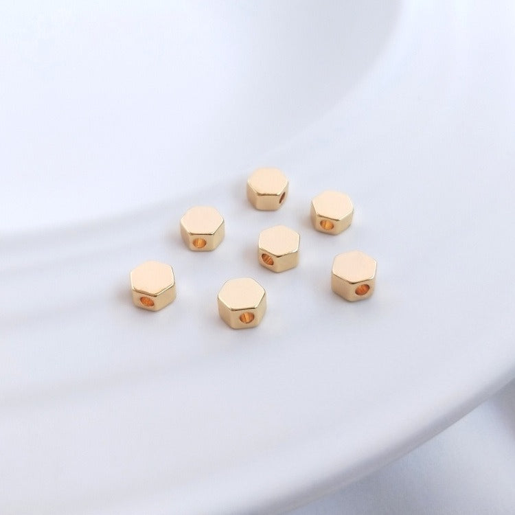 US 14K Gold Plated Geometric Spacer Beads | DIY Jewelry Loose Beads (Cylinder/Cube/Hexagon)