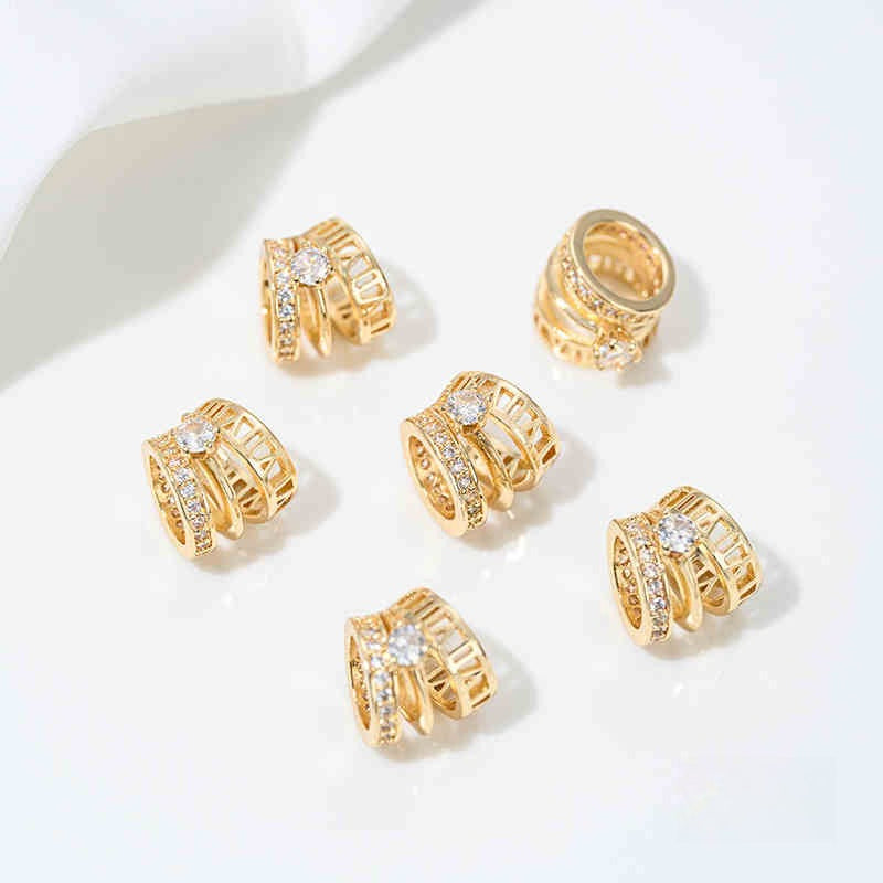 High Color Retention 14K Gold Plated Zircon-Embedded Large Hole Bead Pendant | DIY Jewelry Accessory